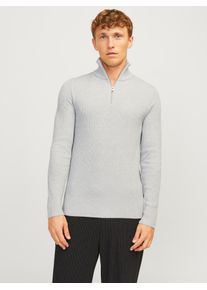 Jack & Jones Troyer JACK & JONES "JJEPERFECT KNIT HALF ZIP SN", Herren, Gr. L, grau (light grau melange), Strick, Obermaterial: 50% Baumwolle, 50% Polyester, unifarben, Rundhals, B&uuml;ndchen, Pullover Troyer