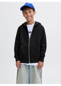 Jack & Jones Sweatjacke JACK & JONES JUNIOR "JJEURBAN EDGE SWEAT ZIP HOOD NOOS JNR", Jungen, Gr. 128, schwarz, angeraute Sweatware, Obermaterial: 70% Baumwolle, 30% Polyester, unifarben, relaxed fit normal, Rippb&uuml;ndchen, Sweatjacken Sweatjacke