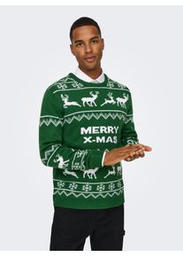 Only & Sons Strickpullover ONLY & SONS "ONSXMAS REG 5 ALLOVER CREW KNIT", Herren, Gr. XXL, formal garden detail:deer, Strick, Obermaterial: 100% Polyacryl, gemustert, festlich, regular fit normal, Rundhals, Rippb&uuml;ndchen, Pullover Strickpullover
