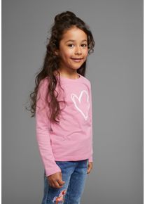 Langarmshirt Kangaroos "f&uuml;r kleine M&auml;dchen", M&auml;dchen, Gr. 104/110, rosa, Jersey, Obermaterial: 100% Baumwolle, bedruckt, Basic, Rundhals, Shirts Langarmshirt, s&uuml;&szlig;er Logo-Druck, Topseller