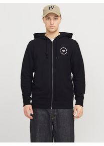 Jack & Jones Kapuzensweatjacke JACK & JONES "JJSIMON Hoodie mit Rei&szlig;verschluss und hohem Baumwollanteil", Herren, Gr. S, schwarz, angeraute Sweatware, Obermaterial: 60% Baumwolle, 40% Polyester, bedruckt, normal, Rippb&uuml;ndchen, Sweatjacken Kapuzensweatjacke, bedruckt, modisch, regular fit, Baumwollmischung, Kapuze