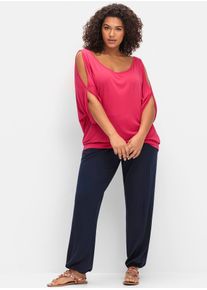 Schlupfhose sheego, Damen, Gr. 46, Normalgr&ouml;&szlig;en, blau (marine), 95% Viskose, 5% Elasthan, unifarben, Hosen Schlupfhose