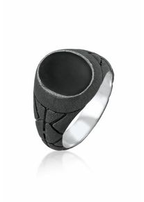 Siegelring Kuzzoi "Ring Herren Siegelring Oval Emaille 925er Silber" Gr. 66, schwarz, Fingerringe, Herren, 66, ohne Stein, Silber 925 (Sterlingsilber), 11mm, Siegelring