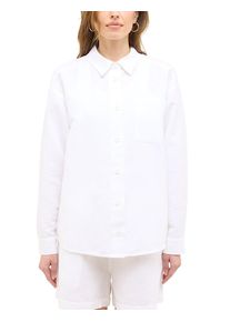 Langarmbluse Mustang "Damen Style Willow", Damen, Gr. 36, wei&szlig; (wei&szlig; 2045), Web, 75% Baumwolle, 25% Leinen, unifarben, relaxed fit, Blusen Langarmbluse