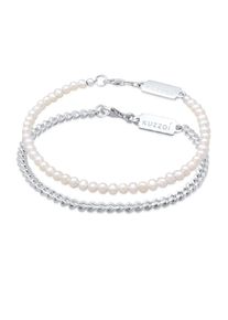 Armkette Kuzzoi "Armband Set Panzerkette S&uuml;&szlig;wasserzuchtperlen Wei&szlig; 925 Sterling Silber" Gr. 190, silber, Armb&auml;nder, Herren, 190, Silber 925 (Sterlingsilber), Armkette