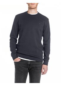 Longsleeve Replay, Herren, Gr. XL, night blau, Strick, Obermaterial: 100% Baumwolle, unifarben, regular fit normal, Rundhals, breiter Bund, Shirts Longsleeve, Regular Fit, Rundhalsform