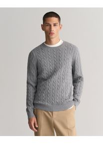 Strickpullover Gant "COTTON CABLE C-NECK", Herren, Gr. 4XL, grau (grau melange), Strick, Obermaterial: 100% Baumwolle, Zopfmuster, Basic, regular fit h&uuml;ftlang, Rundhals, Rippstrickb&uuml;ndchen, Pullover Strickpullover, mit Wappen-Logostickerei auf der Brust