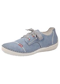 Schn&uuml;rschuh Rieker, Damen, Gr. 39, blau (jeansblau), Velourslederimitat, Schuhe Schn&uuml;rschuh, Halbschuh, Freizeitschuh, Schn&uuml;rer mit toller Ziernaht
