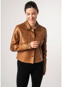 Lederjacke Mauritius "MWLefei", Damen, Gr. L, braun (camel), Obermaterial: 100% Schafsleder. Futter: 90% Baumwolle, 10% Polyester. &Auml;rmelfutter: 100% Polyester, unifarben, regular fit kurz, Manschette mit Schlitz, Jacken Lederjacke, mit Brusttaschen