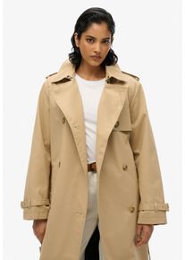 Trenchcoat Superdry "CLASSIC TRENCH JACKET", Damen, Gr. XS, beige (shaker beige), Web, Obermaterial: 100% Baumwolle, unifarben, slim fit ca. Mitte Wade, V-Ausschnitt, M&auml;ntel Trenchcoat