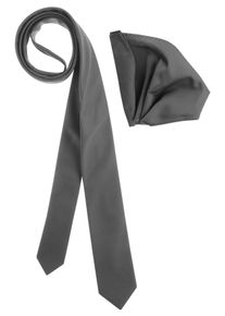 Krawatte Bruno Banani, Herren, grau, Satin, Kunstfaser, leicht gl&auml;nzend, unifarben, Krawatten Krawatte, inklusive Einstecktuch