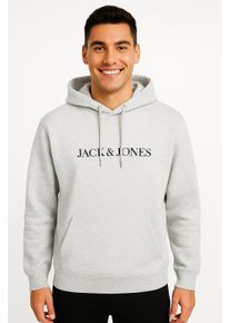 Jack & Jones Kapuzensweatshirt JACK & JONES "JORBILLYBURG SWEAT HOOD FST", Herren, Gr. M, wei&szlig; (hellwei&szlig; detail:melange), angeraute Sweatware, Obermaterial: 60% Baumwolle, 40% Polyester, meliert, regular fit normal, Rippb&uuml;ndchen, Sweatshirts Kapuzensweatshirt