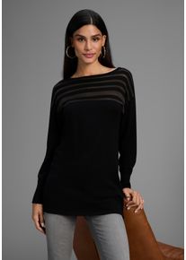 Strickpullover Laura Scott, Damen, Gr. 48, schwarz (schwarz solid), Feinstrick, Obermaterial: 50% Viskose, 28% Polyester, 22% Polyamid. Einsatz: 95% Polyester, 5% Elasthan, unifarben, figurumspielend lang, Rundhals, Rippb&uuml;ndchen, Pullover Strickpullover, Feinstrickpullover mit Meshstreifen