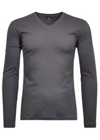Langarmshirt Ragman, Herren, Gr. S, grau (schiefergrau), Jersey, Baumwolle, regular fit, V-Ausschnitt, Shirts Langarmshirt
