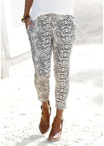 Strandhose Lascana, Damen, Gr. 46, N-Gr, beige (sand, bedruckt), Jersey, Obermaterial: 95% Viskose, 5% Elasthan, figurumspielend 7/8-L&auml;nge, Hosen Strandhose, mit Alloverprint in Reptiloptik und Taschen, 7/8-L&auml;nge, Jerseyhose, Topseller