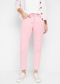 Webhose bonprix "Verk&uuml;rzte Twill-Hose im Used-Look", Damen, Gr. 42, N-Gr, rosa (knallrosa), Twill, Obermaterial: 97% Baumwolle, 3% Elasthan, unifarben, slim fit kn&ouml;chelfrei, Hosen Webhose, aus Baumwolle und Elasthan, schmale Silhouette, slim fit, Used-Look