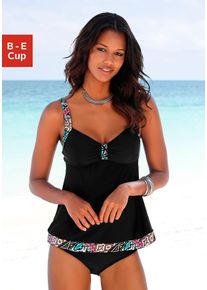 Tankini Lascana, Damen, Gr. 46, Cup D, bunt (schwarz, bunt), Polyamid, unifarben mit Farbeins&auml;tzen, Bikini-Sets Tankini, mit bedruckten Eins&auml;tzen
