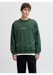 Jack & Jones Sweatshirt JACK & JONES "JORNORREBRO EMB SWEAT CREW NOOS", Herren, Gr. M, gr&uuml;n (sycamore), angeraute Sweatware, Obermaterial: 89% Baumwolle, 11% Polyester, bedruckt, relaxed fit normal, Rundhals, Rippb&uuml;ndchen, Sweatshirts Sweatshirt, mit Logo Print