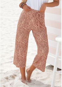 Beach Time Culotte BEACHTIME, Damen, Gr. 46, N-Gr, rot (rot bedruckt), Jersey, Obermaterial: 95% Viskose, 5% Elasthan, bedruckt, figurumspielend 3/4-L&auml;nge, Hosen Culotte, mit Bl&auml;tterdruck und Bindeband, luftig-leichte Sommerhose, Topseller
