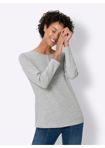 Langarmshirt Classic Basics "Langarm-Shirt", Damen, Gr. 44, grau (grau, meliert), 50% Baumwolle, 50% Polyester, unifarben, Rundhals, Shirts Langarmshirt