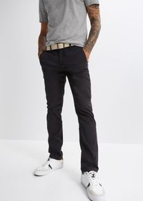 Chinohose bonprix "Regular Fit Chinohose mit Komfortbund und G&uuml;rtel, Straight", Herren, Gr. 54, N-Gr, schwarz, Obermaterial: 98% Baumwolle, 2% Elasthan, regular fit, Hosen Chinohose, aus Baumwolle und Elasthan, mit Komfortbund und G&uuml;rtel, Regular Fit