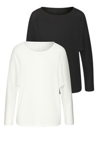 Langarmshirt Vivance "in modischer Struktur-Optik", Damen, Gr. 40/42, creme, schwarz, Strick, Obermaterial: 55% Polyester (REPREVE), 42% Viskose, 3% Elasthan, Strukturmuster, figurumspielend, Rundhals, Shirts Langarmshirt, aus pflegeleichter Strickqualit&auml;t mit Viskose