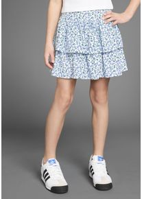 Volantrock Kidsworld "Stufenrock im niedlichen Blumendesign", Damen, Gr. 152/158, blau (blau gebl&uuml;mt), Jersey, Obermaterial: 95% Baumwolle, 5% Elasthan, bedruckt, gebl&uuml;mt, kniefrei, R&ouml;cke Volantrock, Toller Rock mit Volants