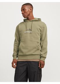Jack & Jones Kapuzensweatshirt JACK & JONES "JCOLIMA LOGO SWEAT HOOD BF", Herren, Gr. S, silber (silber sage), angeraute Sweatware, Obermaterial: 70% Baumwolle, 30% Polyester, unifarben, loose fit, Rundhals, Rippb&uuml;ndchen, Sweatshirts Kapuzensweatshirt