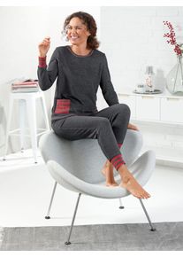 w&auml;schepur Schlafanzug W&Auml;SCHEPUR, Damen, Gr. 44/46, rot (anthrazit, meliert, rot), 60% Baumwolle, 40% Polyester, Homewear-Sets Schlafanzug