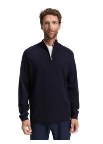 Troyer Tom Tailor, Herren, Gr. L, blau (knitted navy melange), Strick, Obermaterial: 100% Baumwolle, meliert, regular fit taillenbedeckt, ohne Ausschnitt, Rippb&uuml;ndchen, Pullover Troyer, mit Logo Stickerei