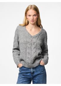 Strickpullover Pieces "PCNINA LS V-NECK KNIT NOOS BC", Damen, Gr. S, grau (medium grau melange), Strick, Obermaterial: 82% Polyester, 14% Polyacryl, 4% Wolle, unifarben, regular fit h&uuml;ftbedeckend, V-Ausschnitt, Rippstrickb&uuml;ndchen, Pullover Strickpullover