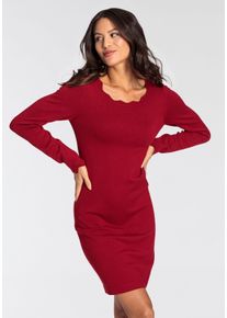 Strickkleid Laura Scott, Damen, Gr. 36, N-Gr, rot (dunkelrot), Strick, Obermaterial: 70% Viskose, 30% Polyamid, clean, unifarben, figurbetont mini, Rundhals, Kleider Strickkleid, figurbetont und kurz - mit femininer Wellenkante