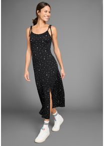 Midikleid Kangaroos, Damen, Gr. 48, N-Gr, schwarz-wei&szlig; (schwarz, wei&szlig;), Single Jersey, Obermaterial: 95% Viskose, 5% Elasthan, bedruckt, gemustert, gepunktet, Midi, tiefer Rundhals, Kleider Midikleid, mit Spaghetti-Tr&auml;gern und Schlitz am Saum