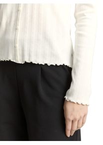 Langarmshirt Tom Tailor Denim, Damen, Gr. XL, sanftes wei&szlig;, Web, Obermaterial: 95% Baumwolle, 5% Elasthan, unifarben, regular fit normal, Rundhals, gewellter Abschluss, Shirts Langarmshirt, mit gewelltem Abschluss