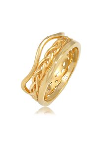 Ring-Set Elli "Ring Ringset Trend Welle Zopf Gedreht Style 925 Silber" Gr. 52, gold, Fingerringe, Damen, 52, ohne Stein, Silber 925 (Sterlingsilber), 3mm, Ring-Set