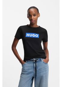 T-Shirt HUGO BLUE "Classic Tee", Damen, Gr. L, schwarz, Single Jersey, Obermaterial: 100% Baumwolle, bedruckt, unifarben, k&ouml;rpernah normal, Rundhals, abgesteppte Kante, Shirts T-Shirt, mit Rundhals, Logodruck