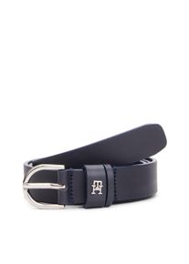 Lederg&uuml;rtel Tommy Hilfiger "ESSENTIAL EFFORTLESS 2.5 cm breit SILVER", Damen, Gr. 100, blau (space blau), Rindsleder, unifarben, G&uuml;rtel Lederg&uuml;rtel, Einfachdornschlie&szlig;e, Metallemblem