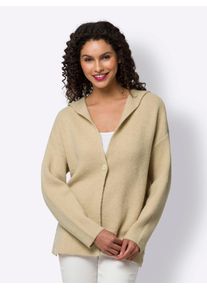 Cardigan Heine, Damen, Gr. 42, beige (sand), 49% Polyacryl, 27% Polyester, 14% Polyamid, 6% Wolle, 4% Elasthan, meliert, unifarben, Strickjacken Cardigan