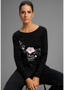Longsleeve Kangaroos, Damen, Gr. 32/34, schwarz, Rippware, Obermaterial: 100% Baumwolle, bedruckt, sehr figurbetont h&uuml;ftbedeckend, Rundhals, Shirts Longsleeve, Langarm, sehr figurbetonter Schnitt, mit Print, Topseller