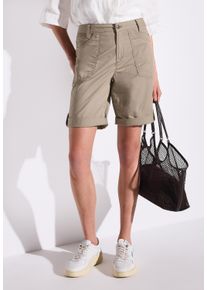 Bermudas Street One "Style Yulius", Damen, Gr. 46, N-Gr, grau (buff grau), Web, Obermaterial: 98% Baumwolle, 2% Elasthan, unifarben, regular fit kniefrei, Hosen Bermudas, Sommerhose mit Turn-Up