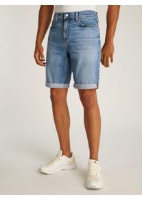 Shorts Calvin Klein Jeans "SLIM SHORT", Herren, Gr. 38, N-Gr, blau (denim medium), Denim/Jeans, Obermaterial: 99% Baumwolle, 1% Elasthan, unifarben, slim fit knielang, Hosen Shorts, mit Umschlagsaum