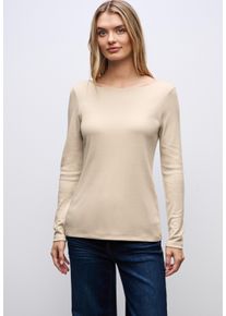Langarmshirt Street One "Style Lanea", Damen, Gr. 44, cotton beige, Jersey, Obermaterial: 50% Baumwolle, 50% Modal. Futter: 100% Baumwolle, unifarben, regular fit normal, U-Boot-Ausschnitt, angesetztes B&uuml;ndchen, Shirts Langarmshirt, mit U-Boot Ausschnitt