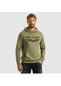 PME-Legend Kapuzensweatshirt PME LEGEND "Hooded soft terry with logo", Herren, Gr. M, gr&uuml;n (oil gr&uuml;n), Sweatware, Obermaterial: 80% Baumwolle, 20% Polyester, regular fit taillenbedeckt, B&uuml;ndchen, Sweatshirts Kapuzensweatshirt, mit Logo Print