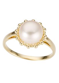 Goldring Firetti "Schmuck Geschenk Gold 333 Rund, massiv" Gr. 19, gold (gelbgoldfarben, wei&szlig;), Fingerringe, Damen, 19, Gelbgold 333 Perlen, 12mm, Gelbgold 333, Perlen, Goldring, mit S&uuml;&szlig;wasserzuchtperle