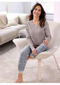 Schlafhose, Damen, Gr. 44/46, Normalgr&ouml;&szlig;en, grau (steingrau, bedruckt), 100% Baumwolle, gemustert, mehrfarbig, Hosen Schlafhose