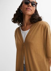 Strickmantel bonprix, Damen, Gr. 40/42 (M), beige, Obermaterial: 100% Polyester, bequem, M&auml;ntel Strickmantel, aus Polyester, Halbarm-&Auml;rmel, offenes Design in Leinenoptik