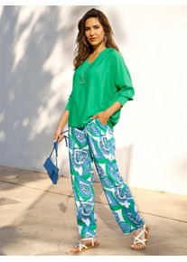 Schlupfhose Classic Basics, Damen, Gr. 46, Normalgr&ouml;&szlig;en, bunt (blaugr&uuml;n, ecru, bedruckt), 100% Viskose, gemustert, mehrfarbig, lang, Hosen Schlupfhose