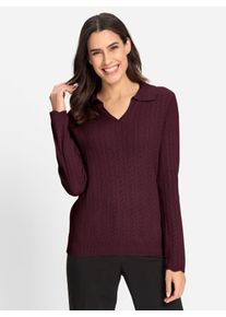 Polokragenpullover Inspirationen "Polopullover", Damen, Gr. 44, rot (burgund), 45% Viskose, 37% Wolle, 15% Polyamid, 3% Kaschmir, unifarben, Pullover Polokragenpullover