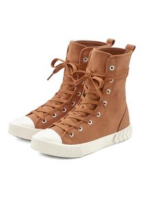 Stiefelette Lascana, Damen, Gr. 42, braun (camelfarben), Obermaterial: 100% Textilmaterial. Decksohle: 100% Textilmaterial. Futter: 100% Textilmaterial. Laufsohle: 100% Synthetik, unifarben, Schuhe Stiefelette, im Combat Look, High Top Sneaker, Schn&uuml;rschuh, Textil-Boots