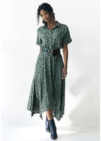 Druckkleid Lascana, Damen, Gr. 36, N-Gr, gr&uuml;n (gr&uuml;n, schwarz bedruckt), Web, Obermaterial: 100% Viskose, bedruckt, figurumspielend ca. Mitte Wade, Kleider Druckkleid, mit Punktedruck und asymmetrischem Saum, Hemdblusenkleid, Midikleid, Topseller